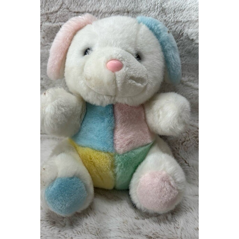 VTG 1994 Geoffrey Inc. Toys R Us Chosun Plush Toy Pastel Dog Bunny Rattle Chime